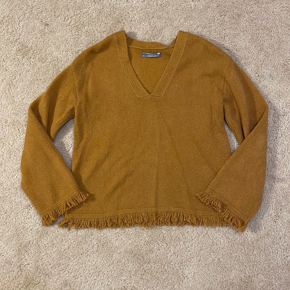 Anthropologie Fringed V-Neck Sweater, Small